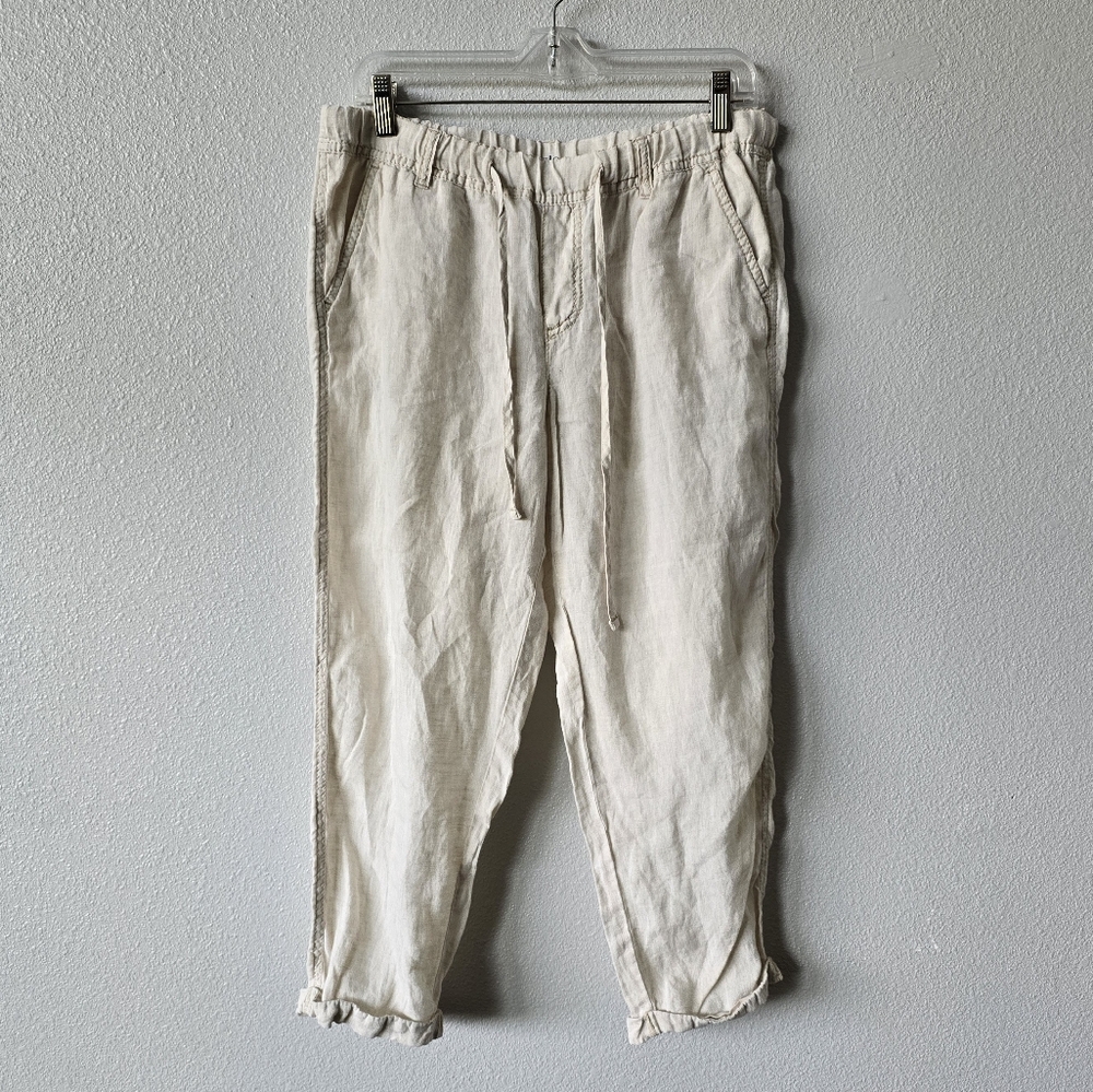Women's 100% LINEN Pants Loose Fit Size Small Natural Caslon